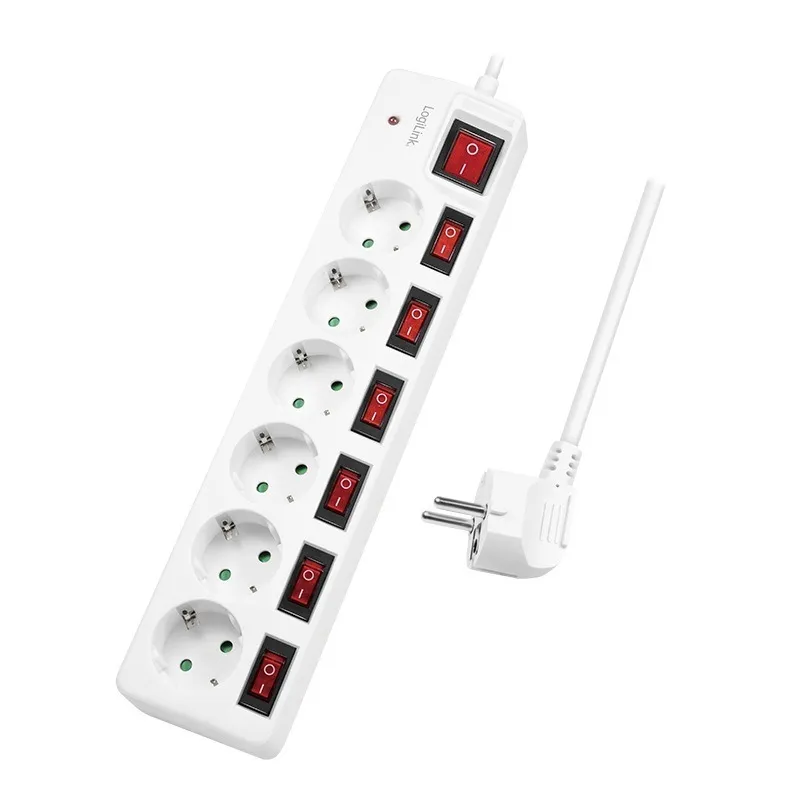 Prelungitor Logilink 6 prize Schuko alb cu protecție copii