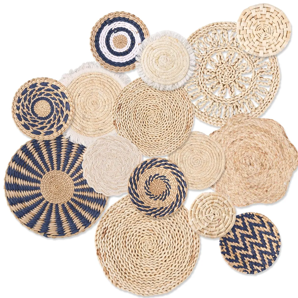 Set 15 coșuri pereți trestie tesute manual stil boho decor natural