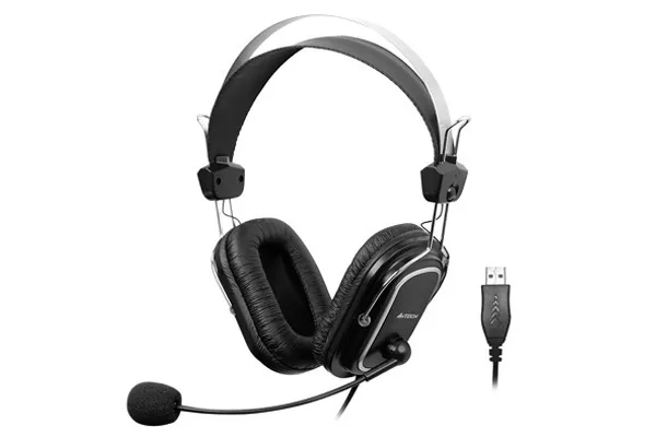 Căști A4Tech HU-50 negru argintiu cu microfon pe brat și cabel USB