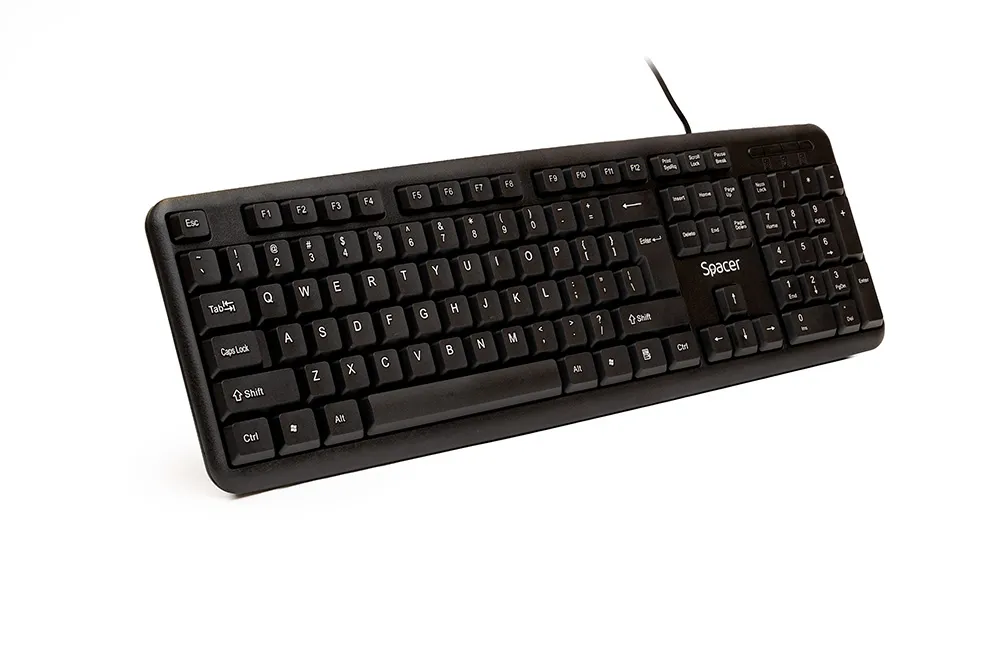 Tastatura USB Spacer 104 taste neagră cu protecție anti-spill
