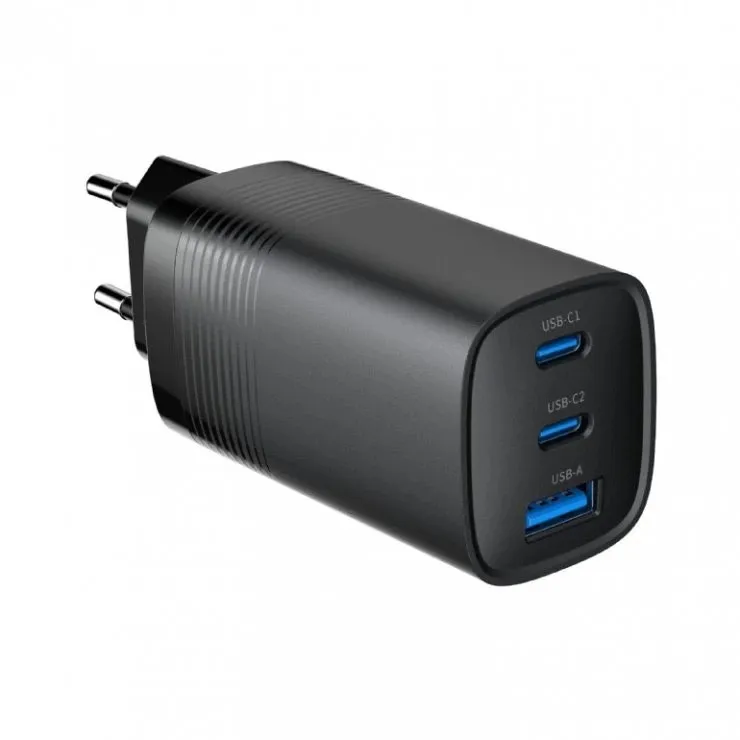 Alimentator retea universal Gembird 65W cu 2 USB Type-C si 1 USB-A negru