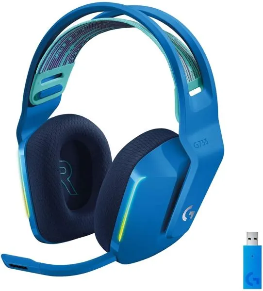 Căști gaming Logitech G733 wireless cu iluminare RGB albastră