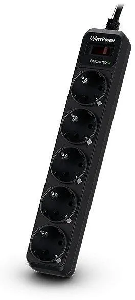 Prelungitor electric Cyber Power negru cu 5 prize Schuko și protecție supratensiune