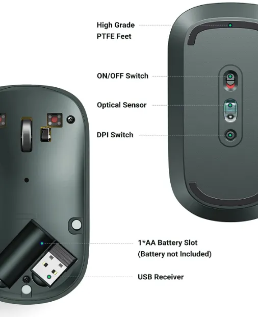 Mouse wireless Ugreen MU001 verde cu senzor optic 4000 DPI