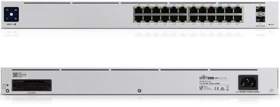Switch profesional Ubiquiti UniFi Pro 24 porturi PoE Gigabit cu carcasă metalică