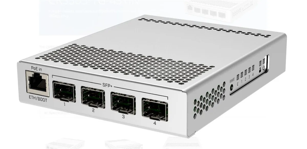 Switch rețea Mikrotik CRS305 cu 4 porturi SFP+ 10 Gigabit și 1 port Gigabit