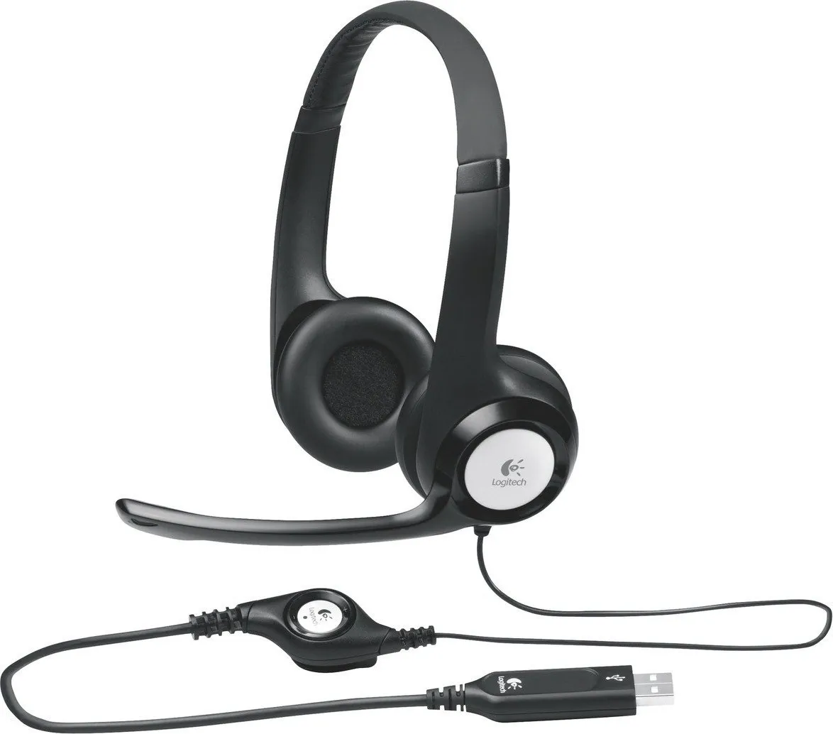 Căști Logitech H390 negre cu microfon pe brat și cablu USB