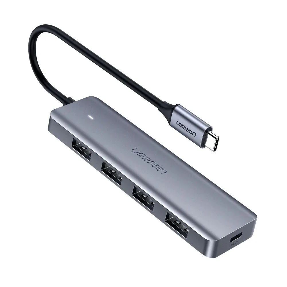 HUB extern Ugreen, "CM219" porturi USB: USB 3.0 x 4, conectare prin USB Type-C, aluminiu, lungime 15 cm, gri, "70336" (timbru verde 0.8 lei) - 6957303873364