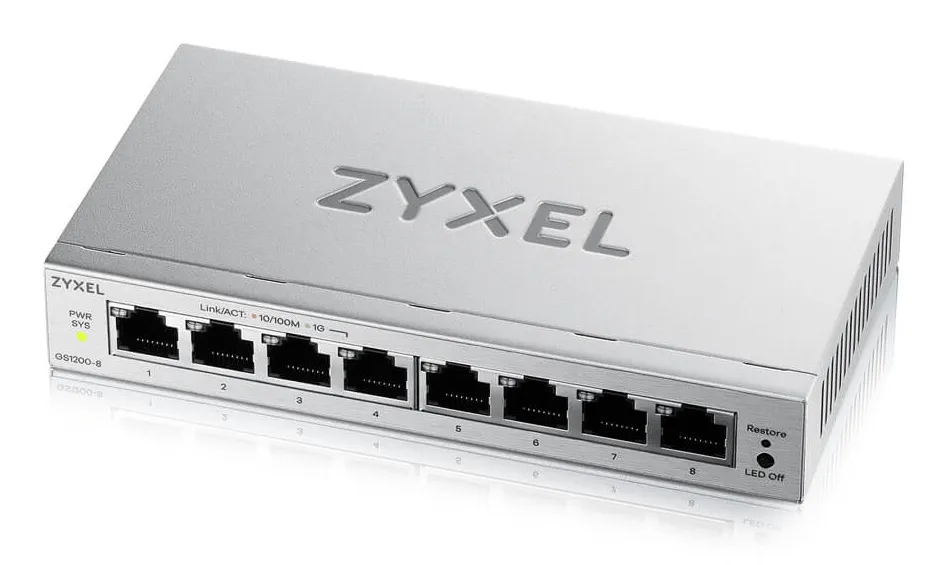 Switch rețea ZyXel GS1200-8 cu 8 porturi Gigabit negru