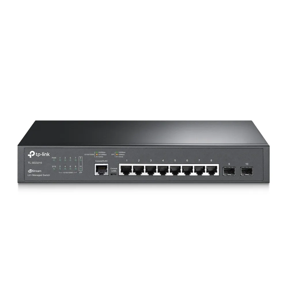 Switch TP-Link TL-SG3210 cu 8 porturi Gigabit și 2 SFP