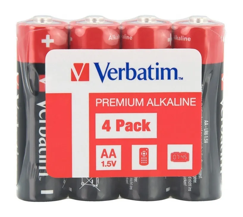 Set 4 baterii Verbatim AA 1.5V alcaline în ambalaj shrink wrap