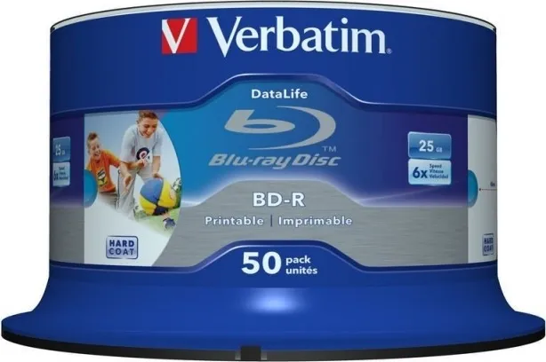 Pachet 50 discuri Blu-ray BD-R Verbatim 25GB 6x printabile