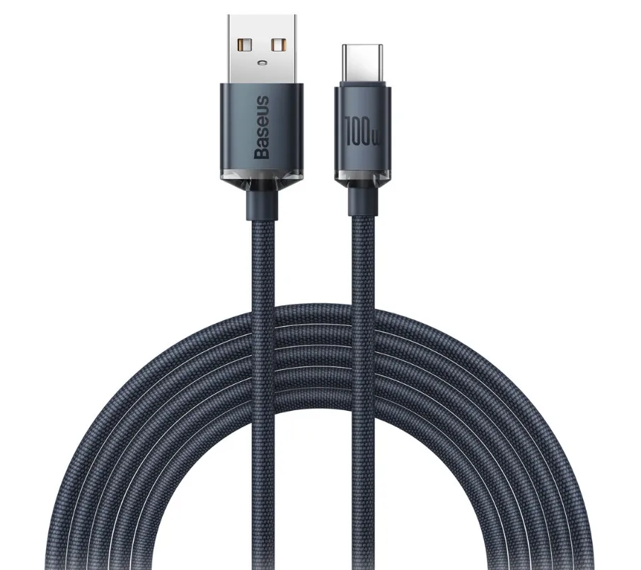 Cablu USB-C Baseus Crystal Shine negru, 2 metri, încărcare 100W