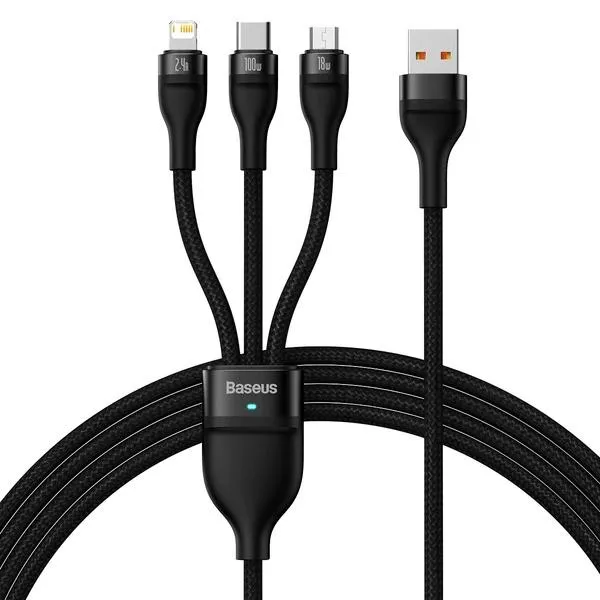 Cablu retractabil Baseus Flash 3 în 1 cu conectori Micro-USB Lightning Type-C