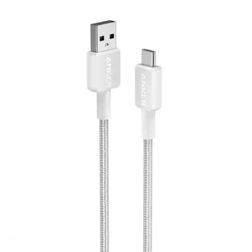 Cablu USB-A la USB-C Anker 0.9m cu învelis nylon braided alb