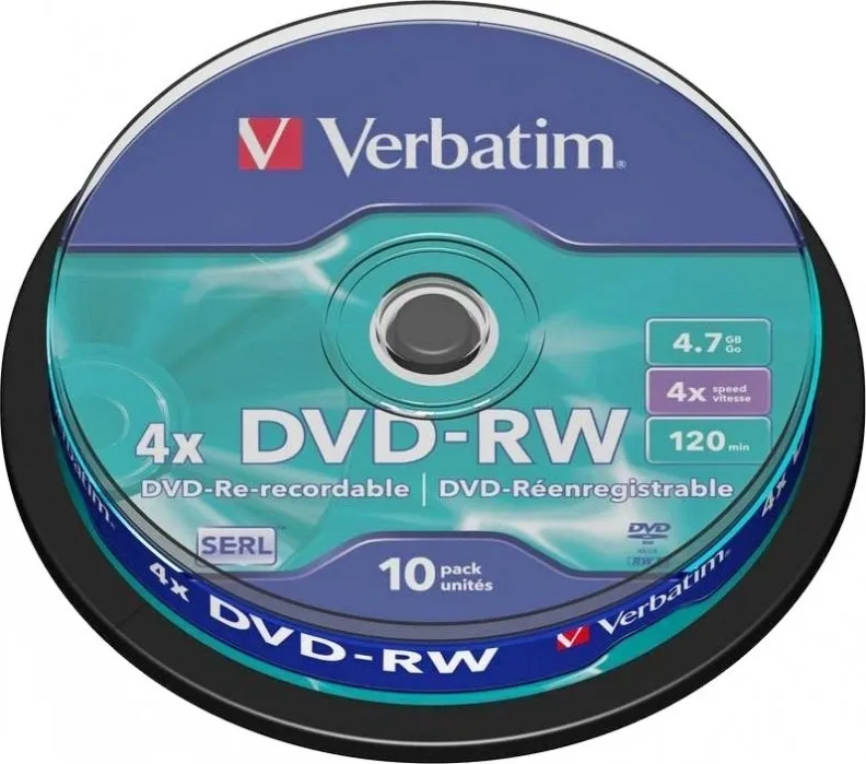 DVD-RW Verbatim 4.7GB 10 bucăți spindle argintiu mat