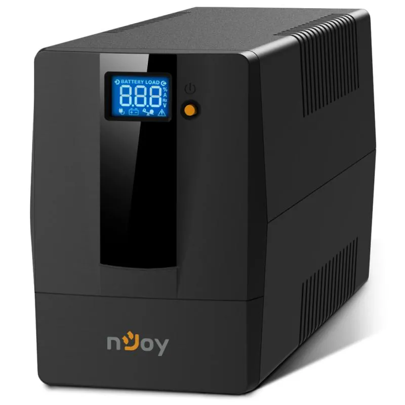 UPS Njoy Horus mini Tower negru cu display LCD și 2 prize Schuko