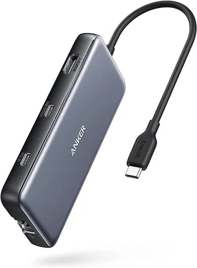 Stație de andocare Anker 555 8-în-1 gri cu 8 porturi și HDMI 4K