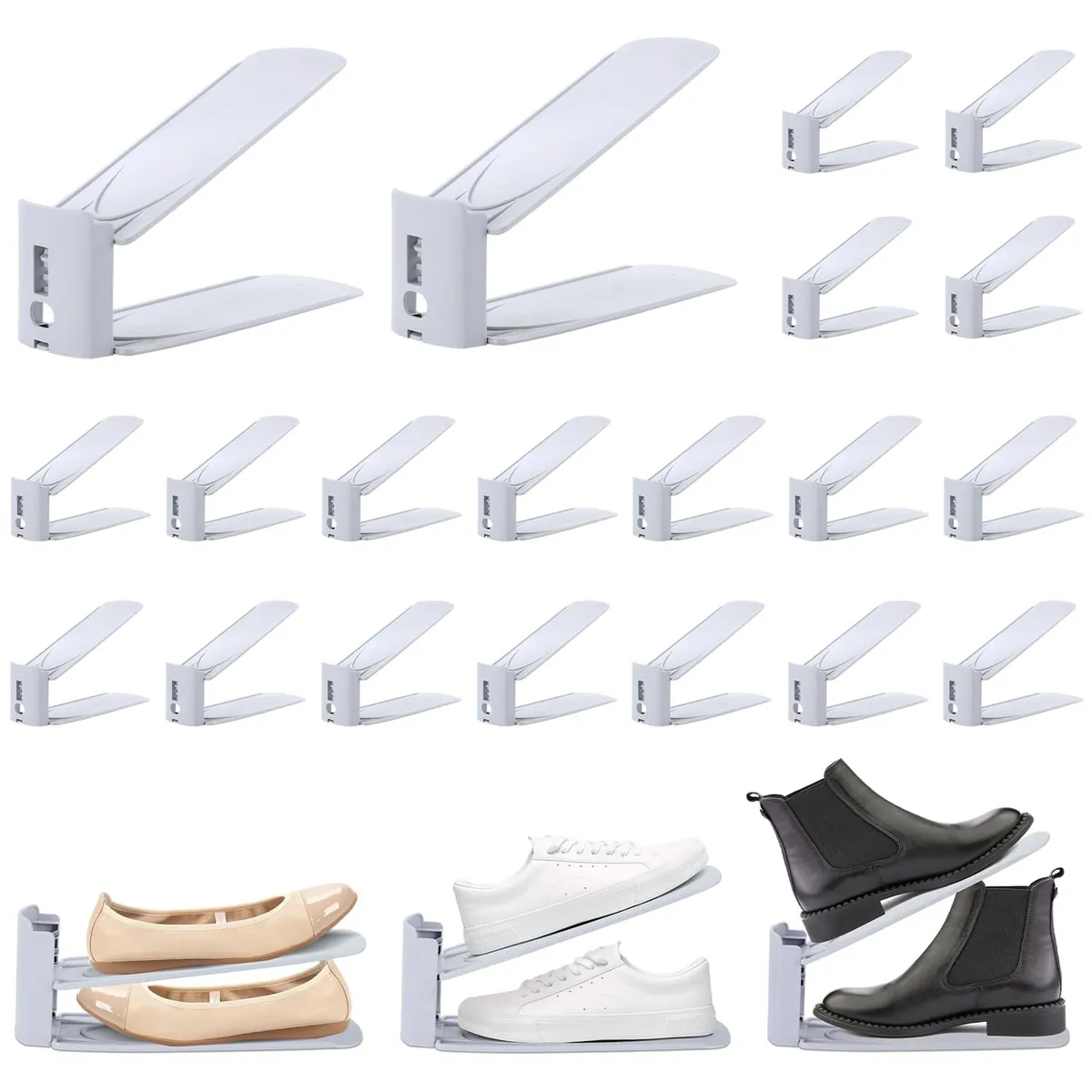 Organizator pantofi reglabil cu 3 niveluri pentru depozitare compactă