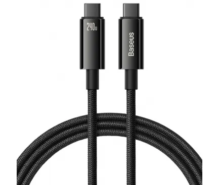 Cablu USB-C Baseus Tungsten Gold 240W negru, 3 metri, cu împletitură din nylon