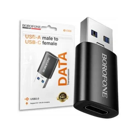 ADAPTOR Borofone "BV26B" , USB 3.0 (T) to USB Type-C (M), corp metalic, negru "6941991123993" (timbru verde 0.18 lei)