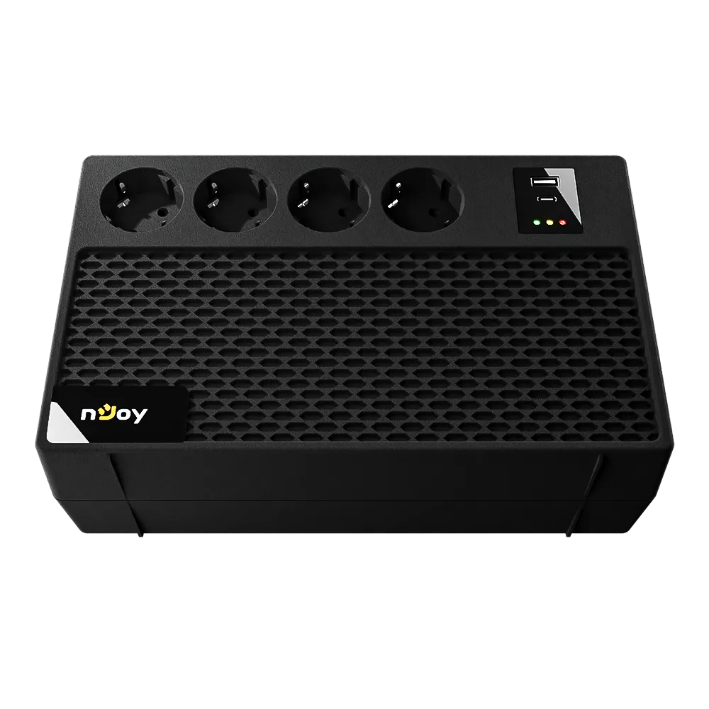 UPS Njoy Renton 650 PLUS negru cu 4 prize Schuko și porturi USB