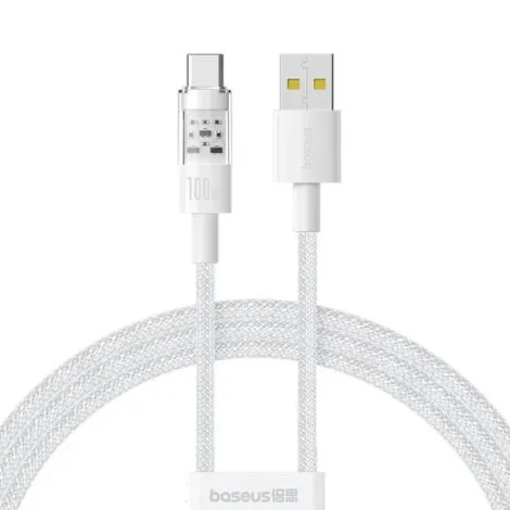 Cablu USB-C Baseus Gem alb, 1 metru, 100W Fast Charging