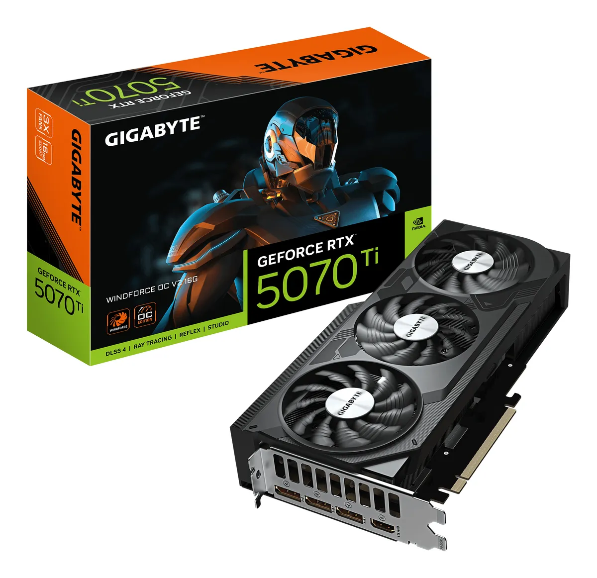 Placa video Gigabyte GeForce RTX 5070 Ti WINDFORCE cu design negru și RGB