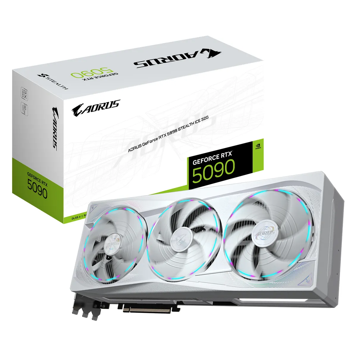 Placa video Gigabyte RTX 5090 AORUS STEALTH ICE 32GB cu ventilatori negri
