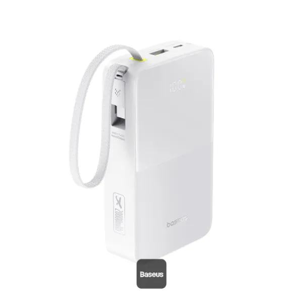 Baterie externă Baseus EnerFill 20000mAh alb cu dual USB-C și afișaj digital