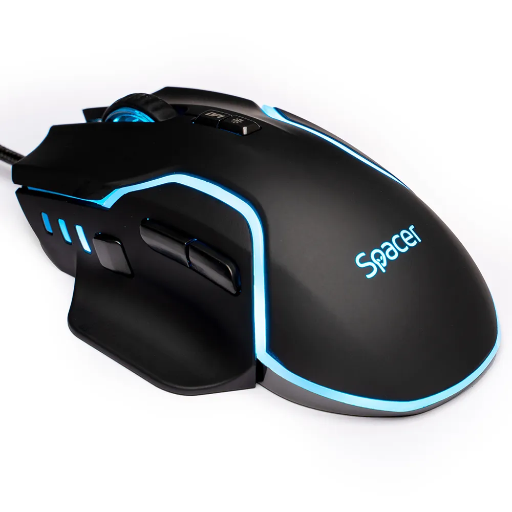 Maus gaming Spacer ALIEN RACE negru cu iluminare RGB și butoane laterale