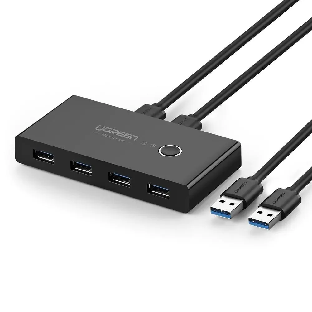 Hub USB 3.0 Ugreen US216 negru cu 4 porturi și buton comutare PC