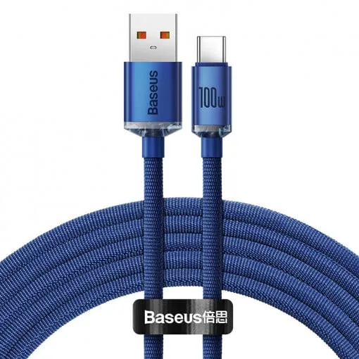 Cablu USB Type-C Baseus Crystal Shine albastru braided 100W