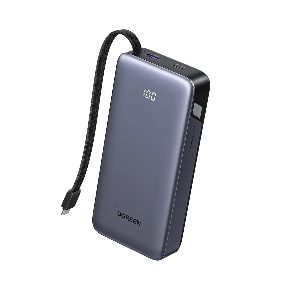 Powerbank Ugreen 20000mAh gri cu display LED și cablu integrat