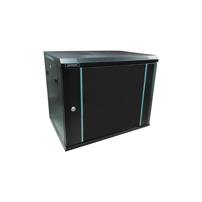 Rack de perete 19'' 9U DATEUP cu ușă din sticlă și panouri negre detașabile