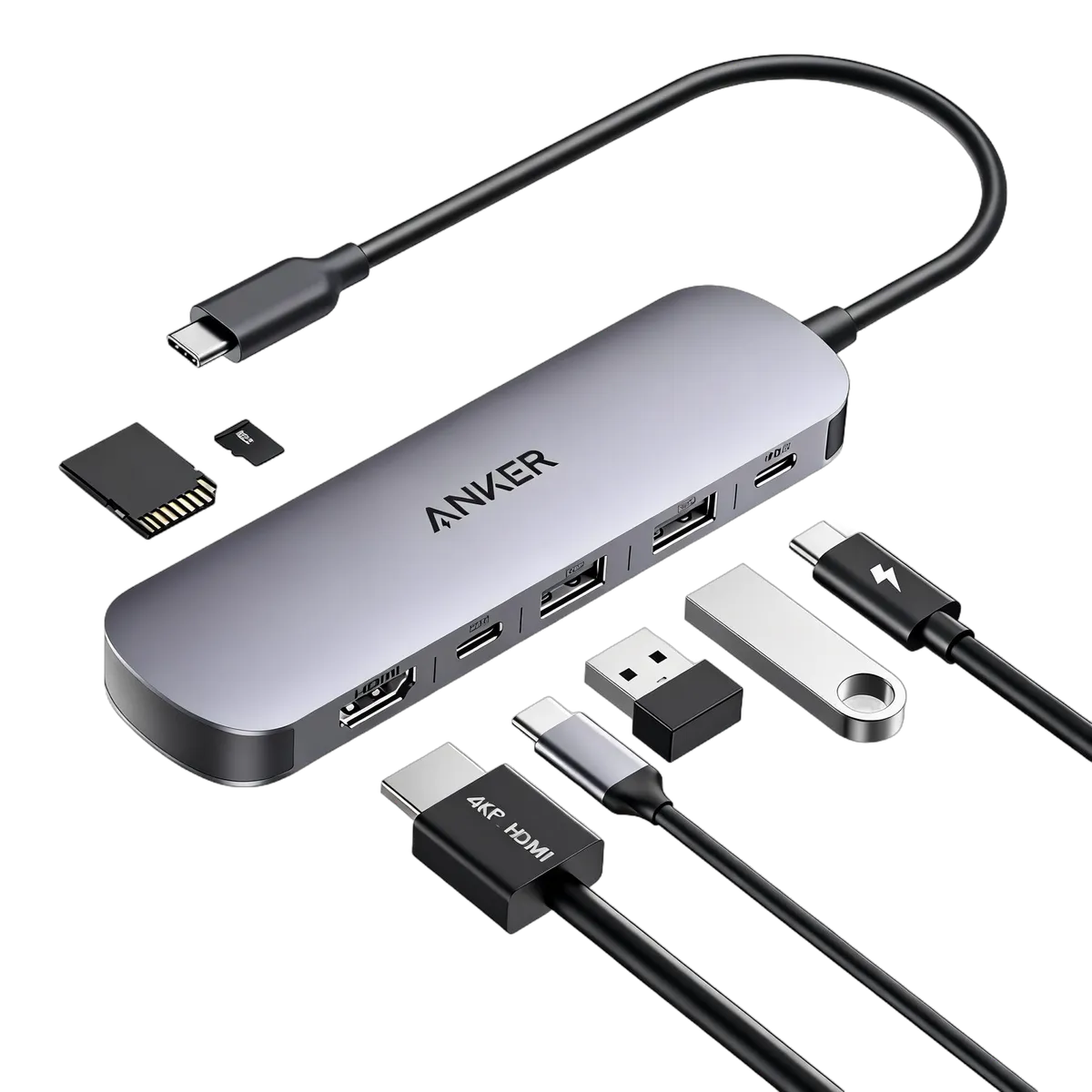 Stație de andocare Anker 7 în 1 gri cu porturi HDMI și USB