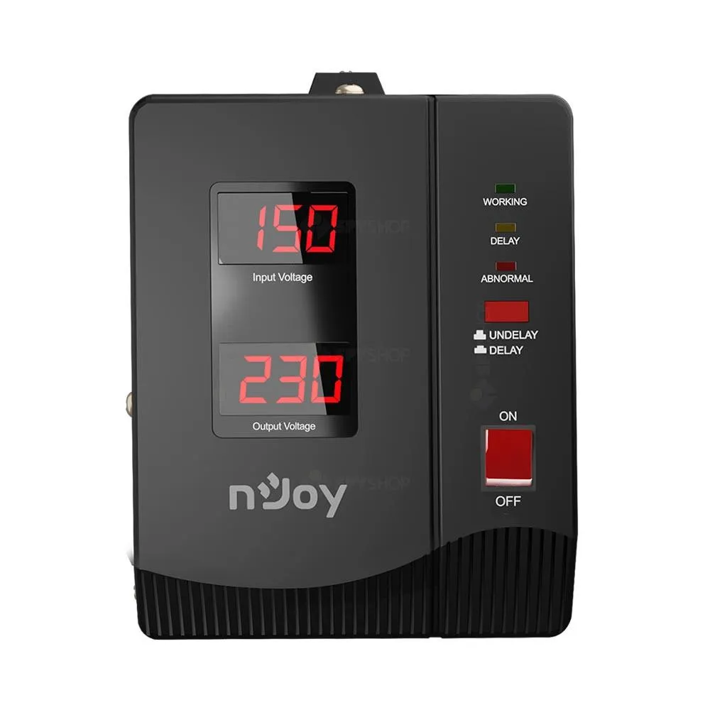 Stabilizator de tensiune nJoy Alvis 2000 VA cu display digital și 2 prize