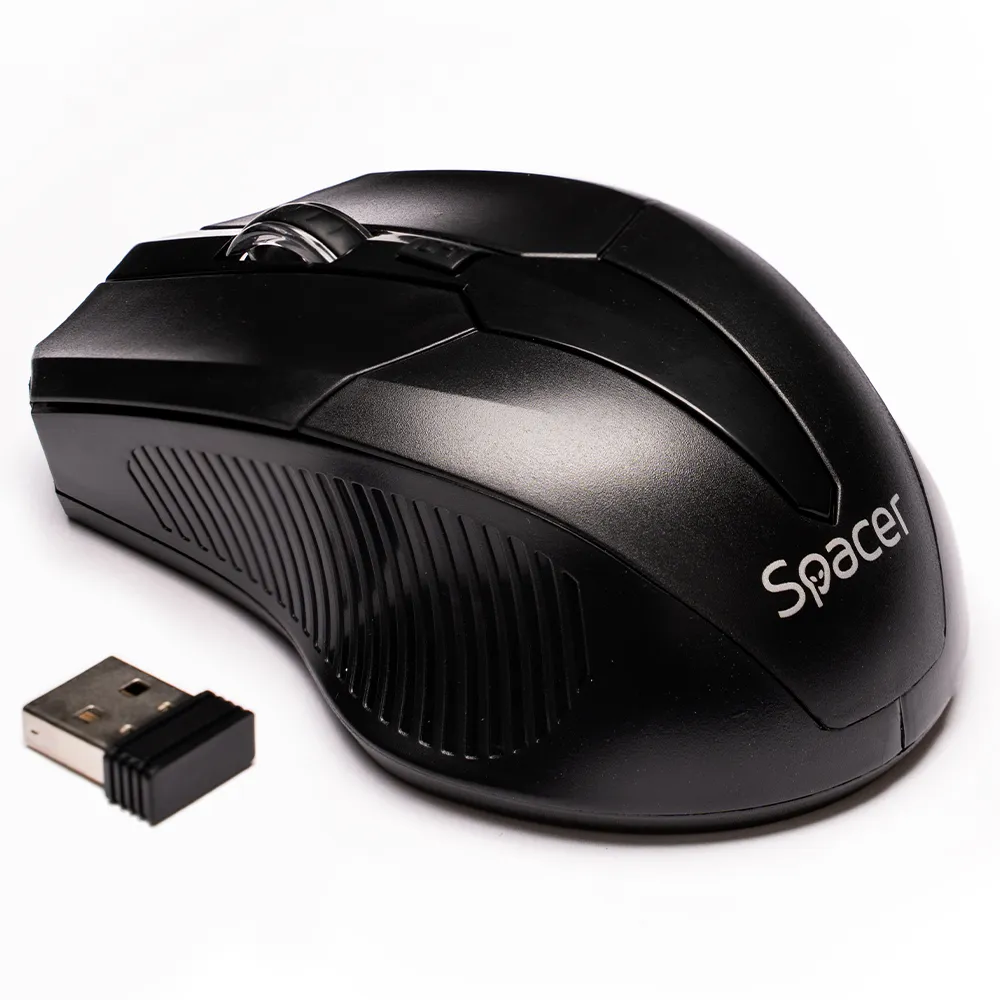 Maus wireless Spacer SPMO-W02 negru, vedere frontală pe fundal alb