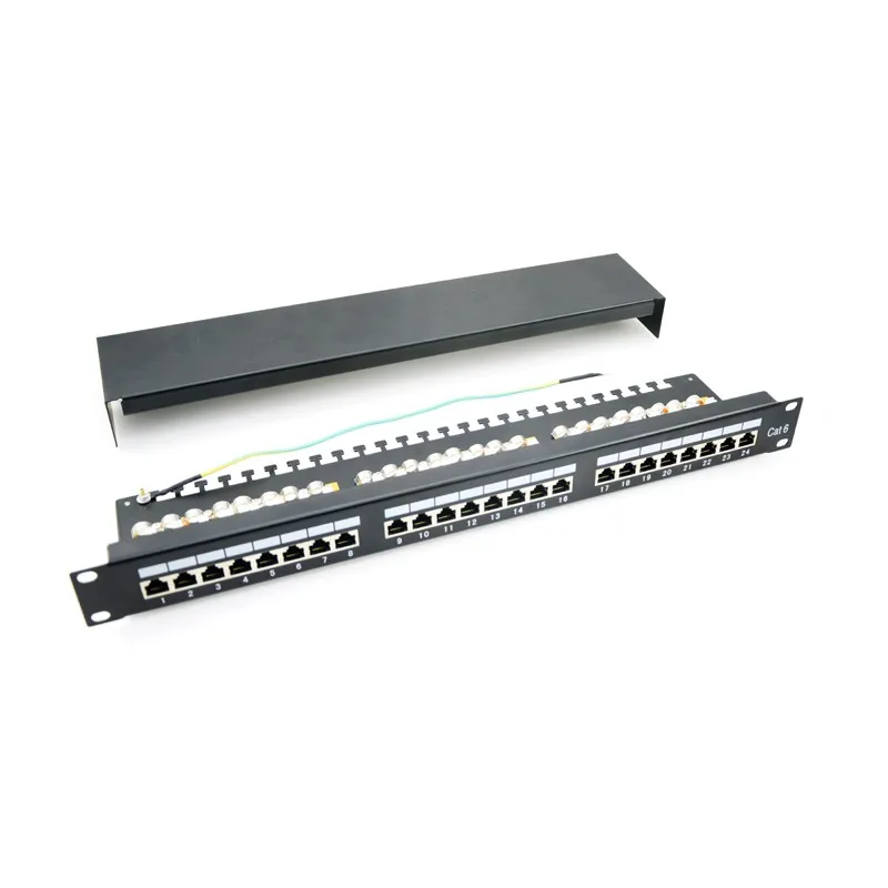 Patch panel 24 porturi EMTEX Cat.6 FTP 1U cu suport cabluri integrat