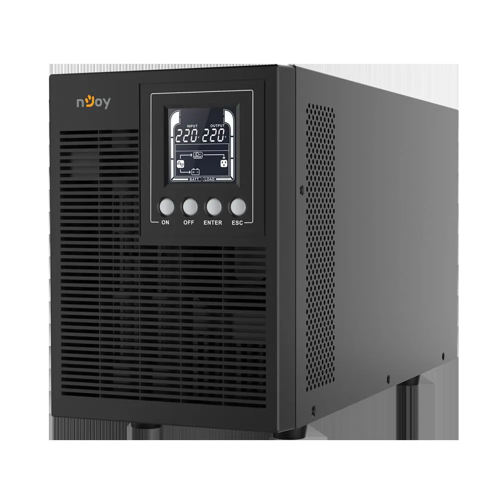 UPS NJOY Echo Pro 2000 negru, carcasă tower cu 4 prize Schuko și display LCD