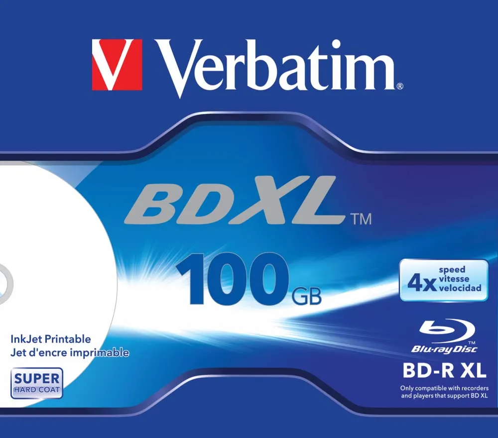 Pachet 5 discuri Blu-ray Verbatim 100GB BD-R XL, carcase Jewel case
