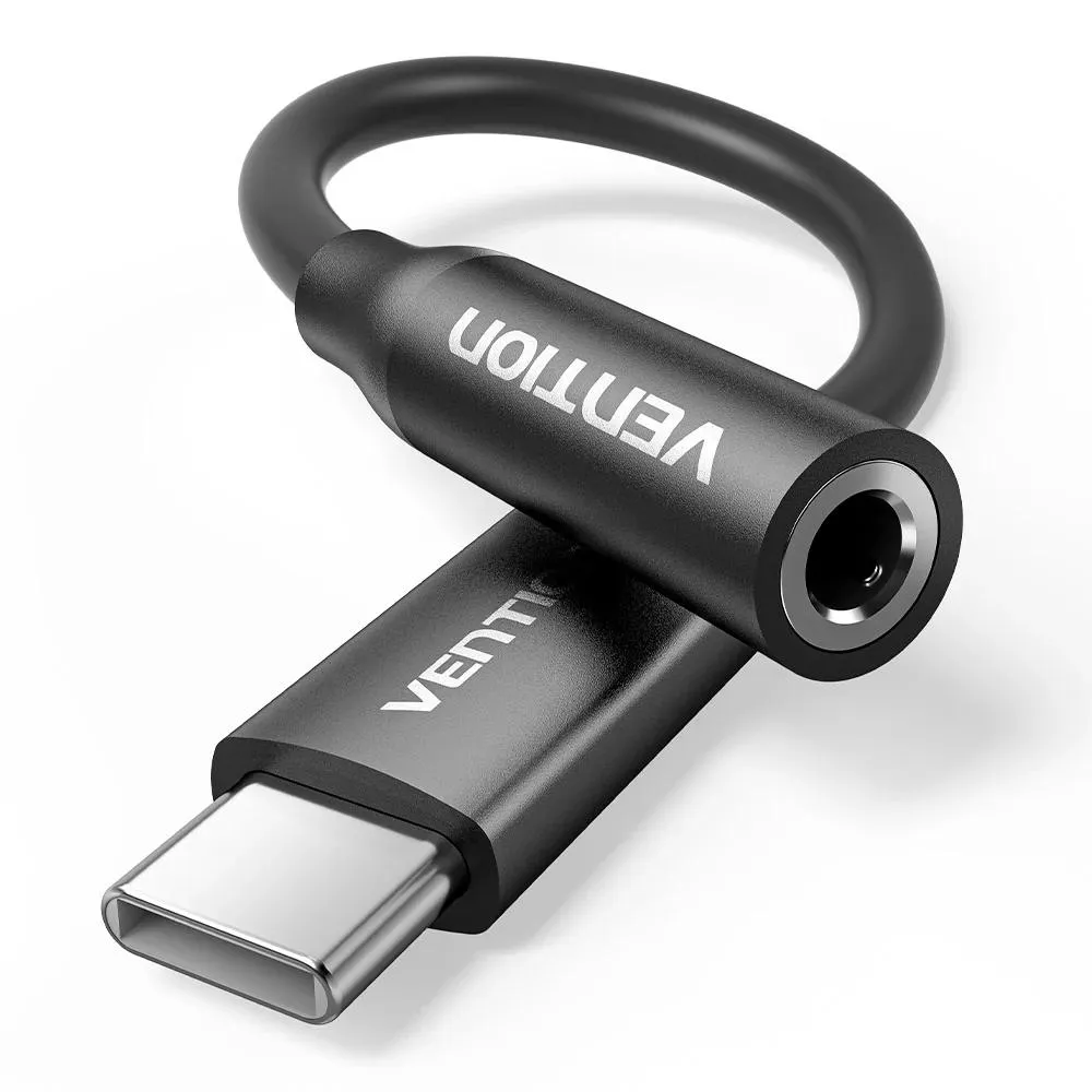 Adaptor audio Vention USB-C negru la Jack 3.5mm, cablu compact 0.1m