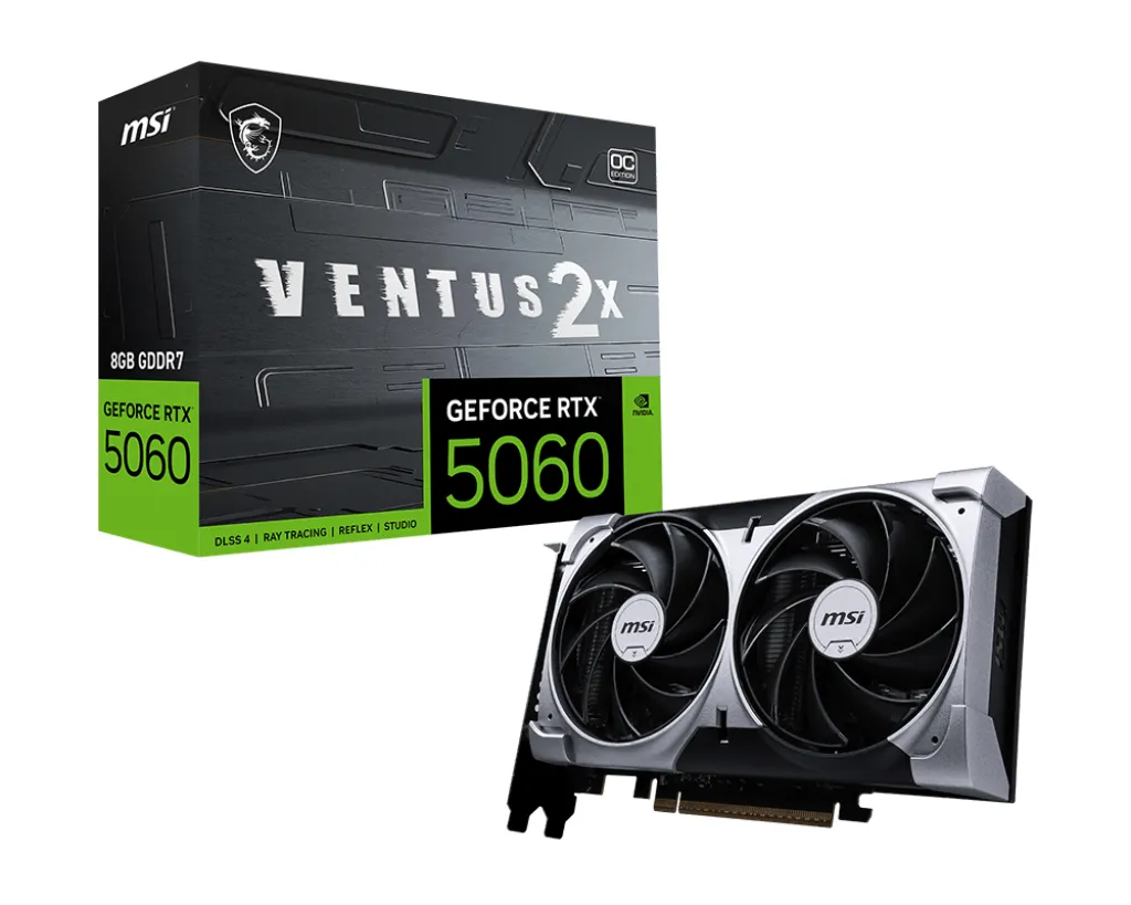 Placa video MSI GeForce RTX 5060 8GB VENTUS 2X negru cu două ventilatoare