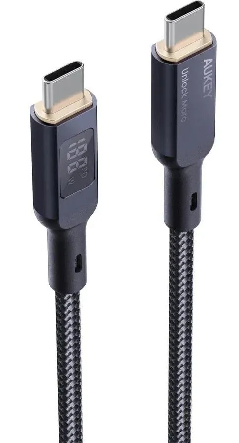 Cablu USB-C Aukey negru împletit, 1.8 metri, conectori USB Type-C