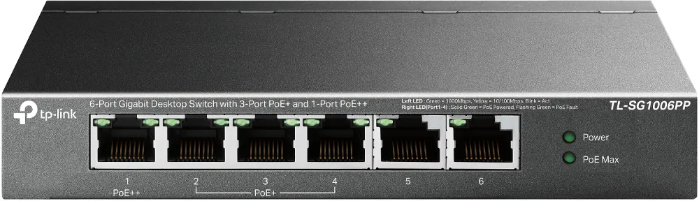Switch PoE TP-Link TL-SG1006PP cu 6 porturi Gigabit și carcasă metalică
