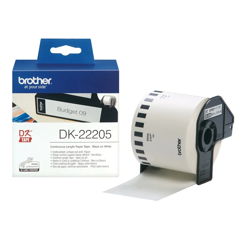 Bandă continuă Brother DK22205 negru pe alb pentru P-TOUCH
