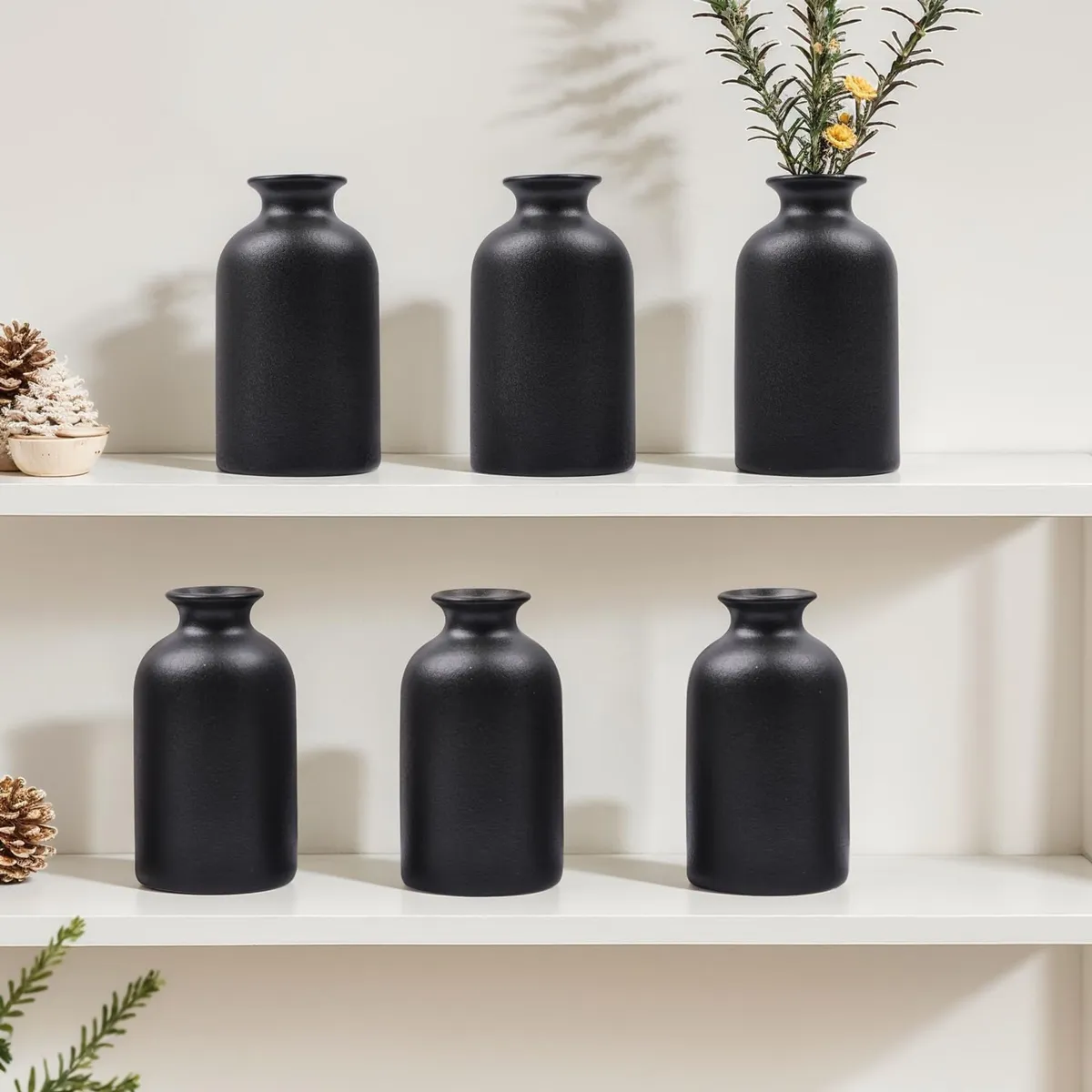 Set de 6 vaze ceramice negre pentru flori uscate și decor boho