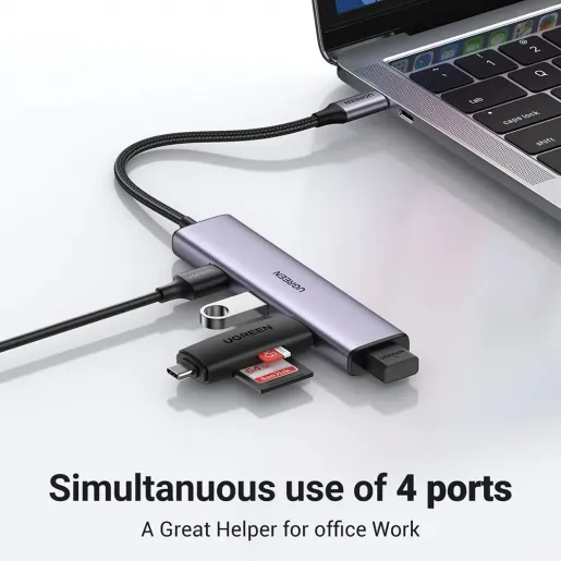 Hub extern Ugreen CM473 cu 4 porturi USB 3.0 și conectare Type-C
