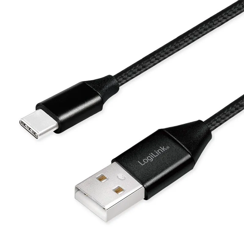 Cablu USB-C Logilink 1m cu impletire bumbac negru