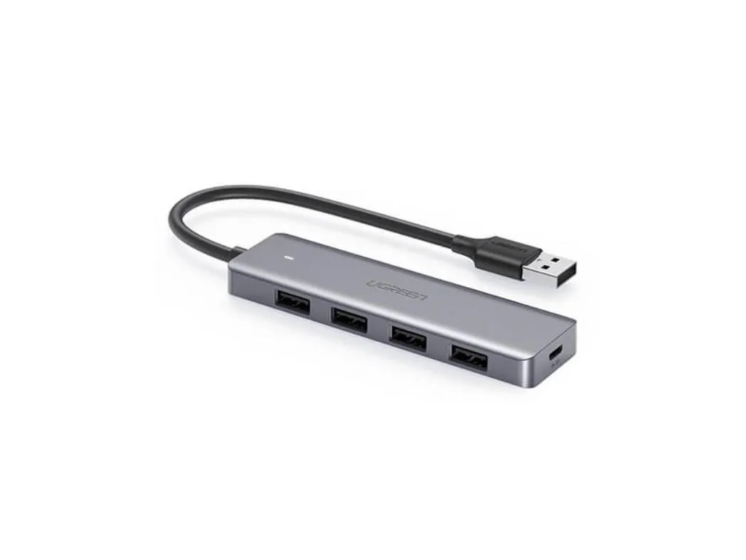HUB extern Ugreen, "CM219" porturi USB: USB 3.0 x 4, conectare prin USB, material ABS, port micro USB 5V, lungime 15 cm, LED, gri, "50985" (timbru verde 0.8 lei) - 6957303859856
